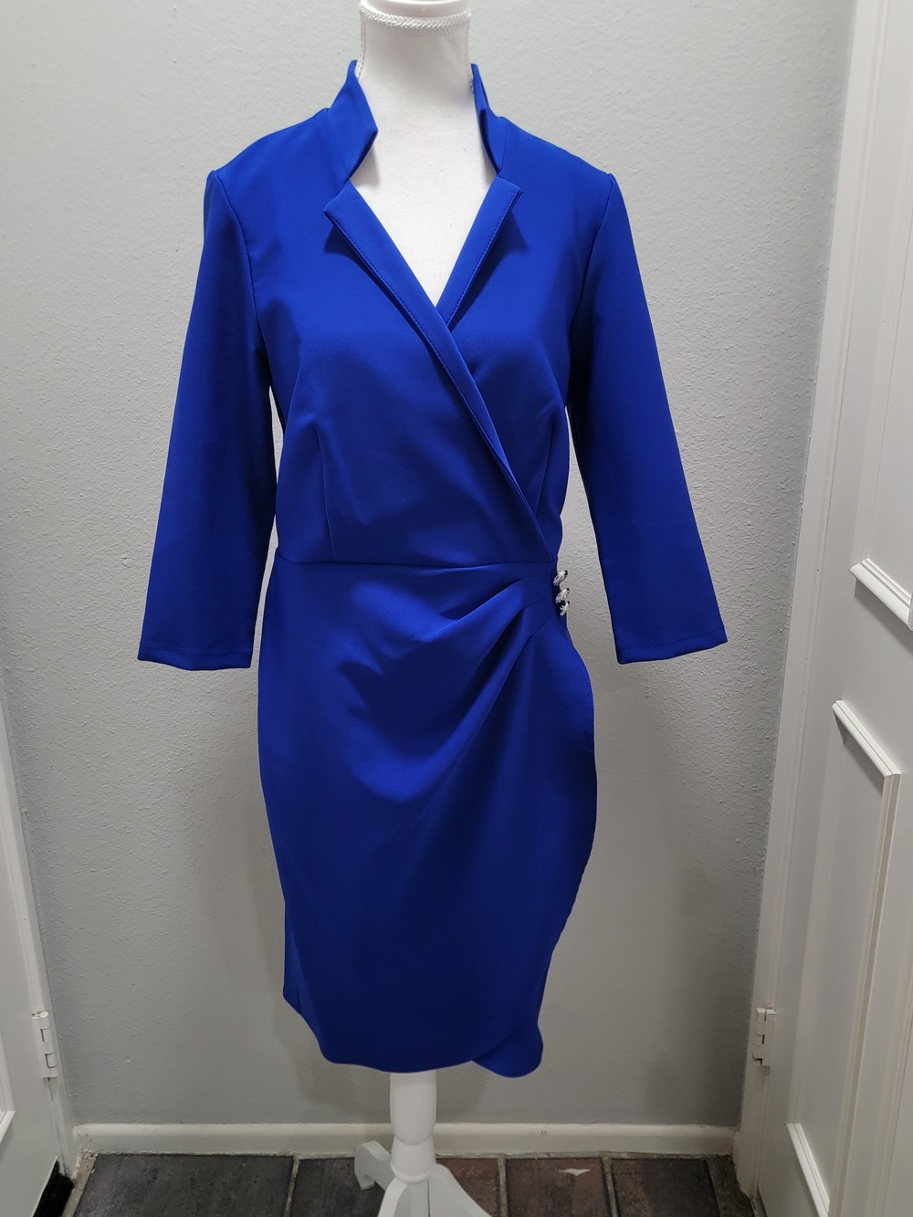 Joseph Ribkoff Royal Blue Faux-Wrap Midi Dress
